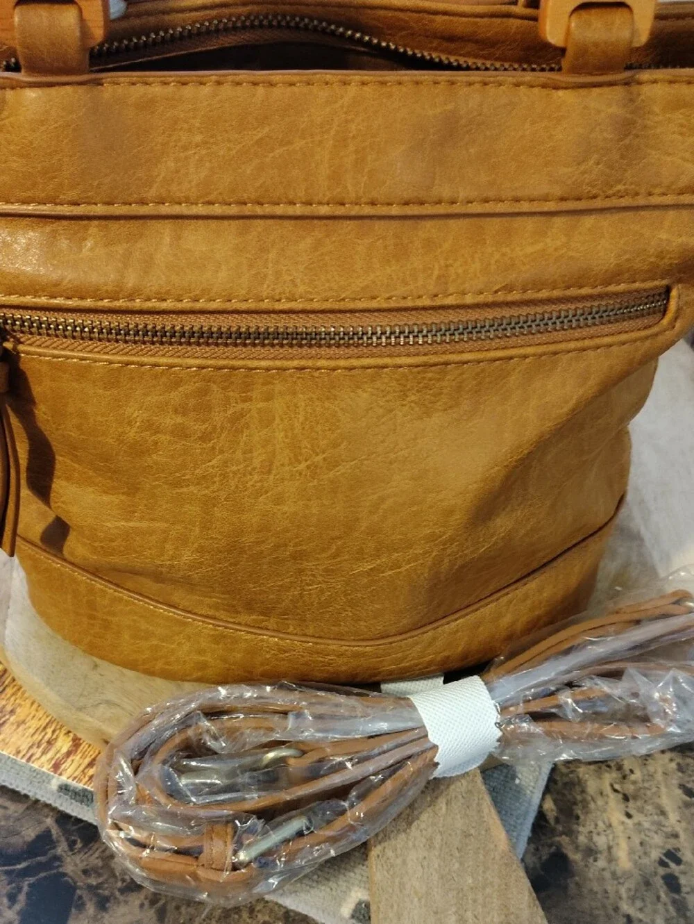 Tan Joy Susan Woven Tote Handbag with Wooden Handles